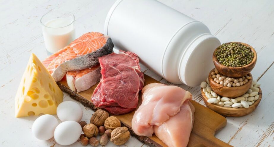 Divers aliments protéinés.